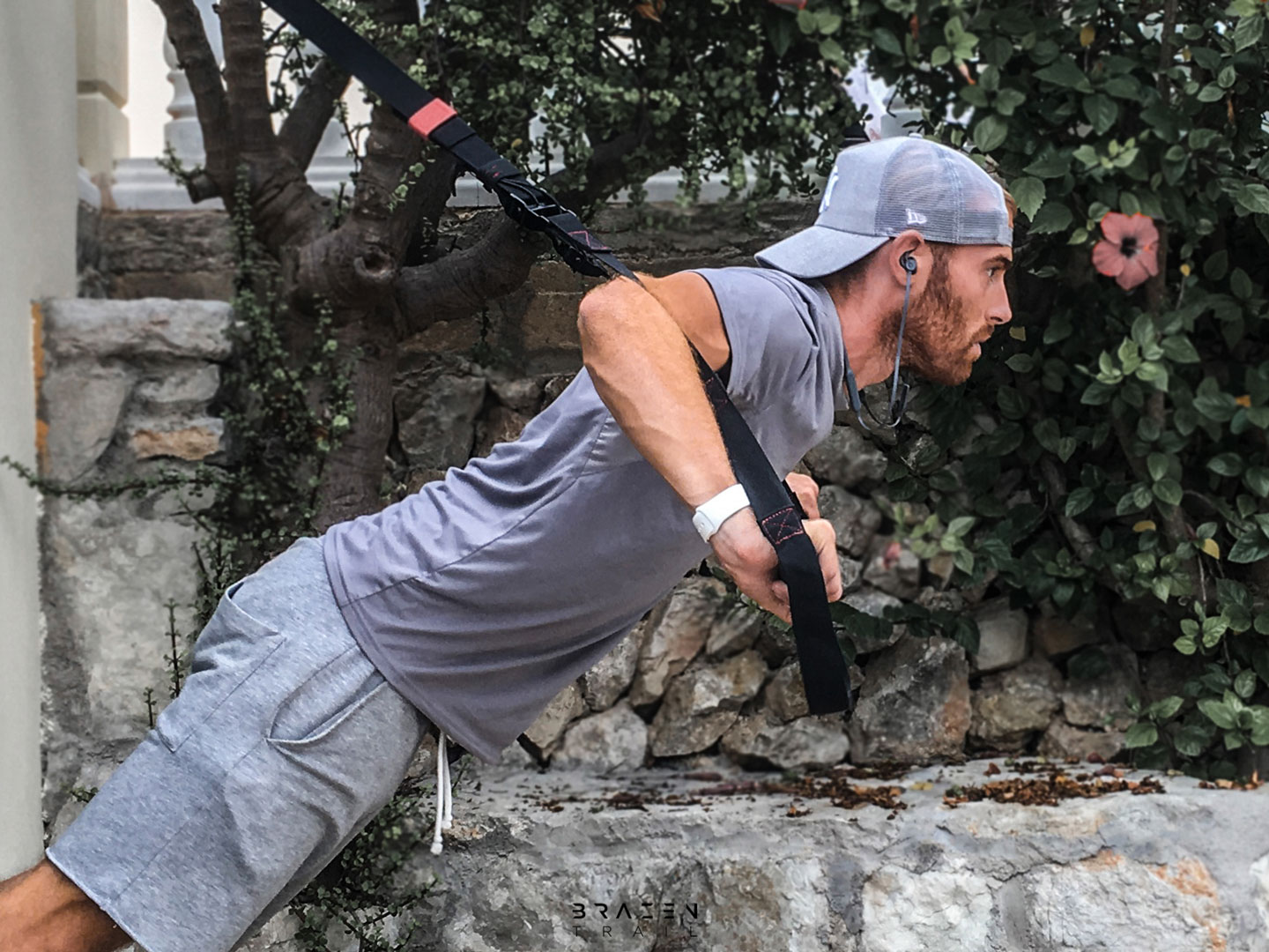 Strap training close-up chest press workout