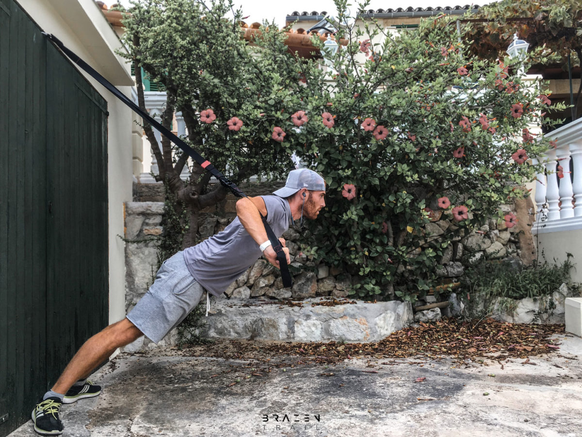 Strap training chest press workout garage door