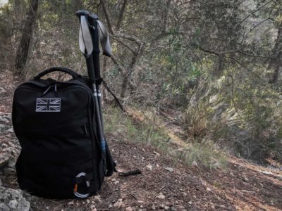 Trekking poles mounted to Goruck GR1 Molle